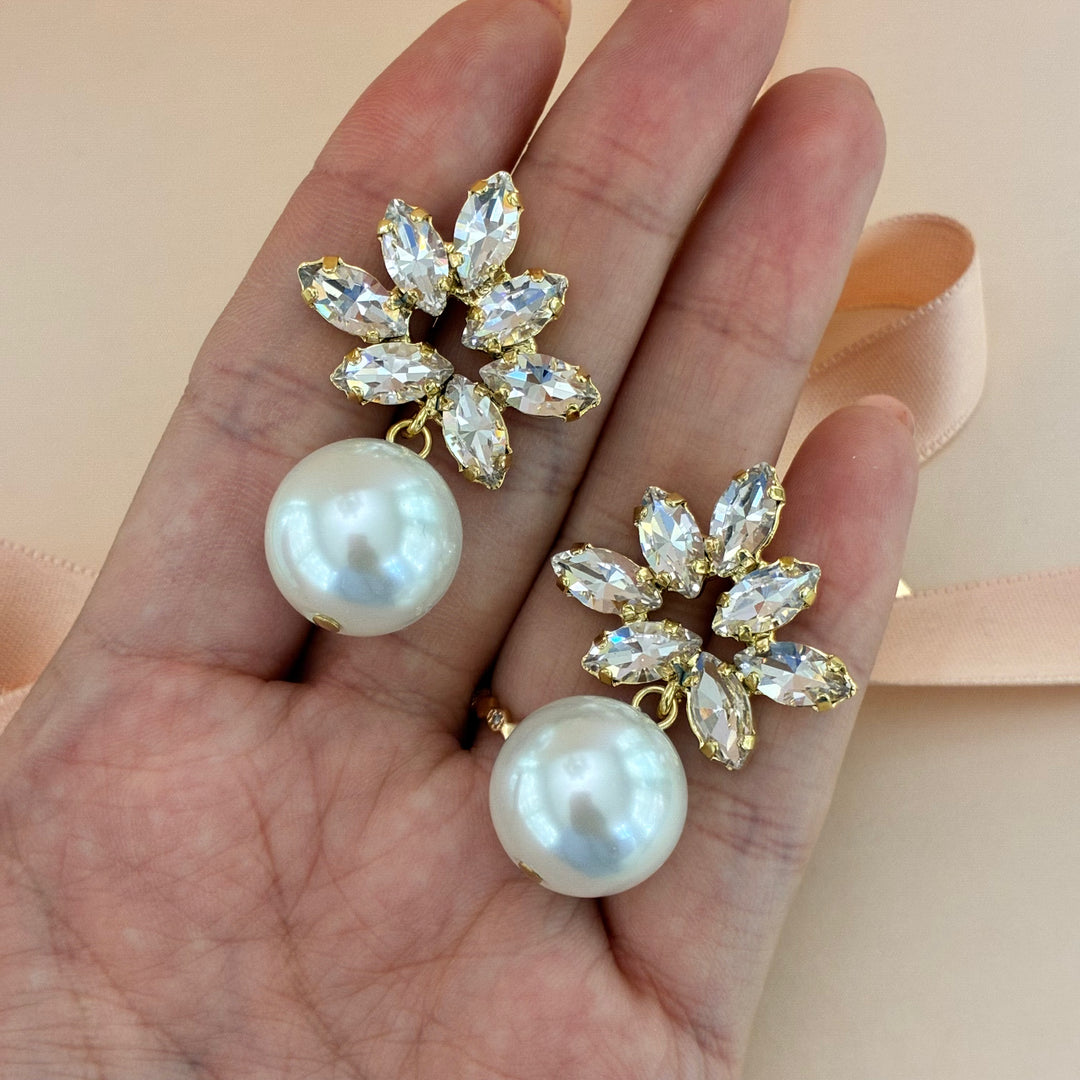 Light Pink Swarovski crystals gold plated marquise with pearls