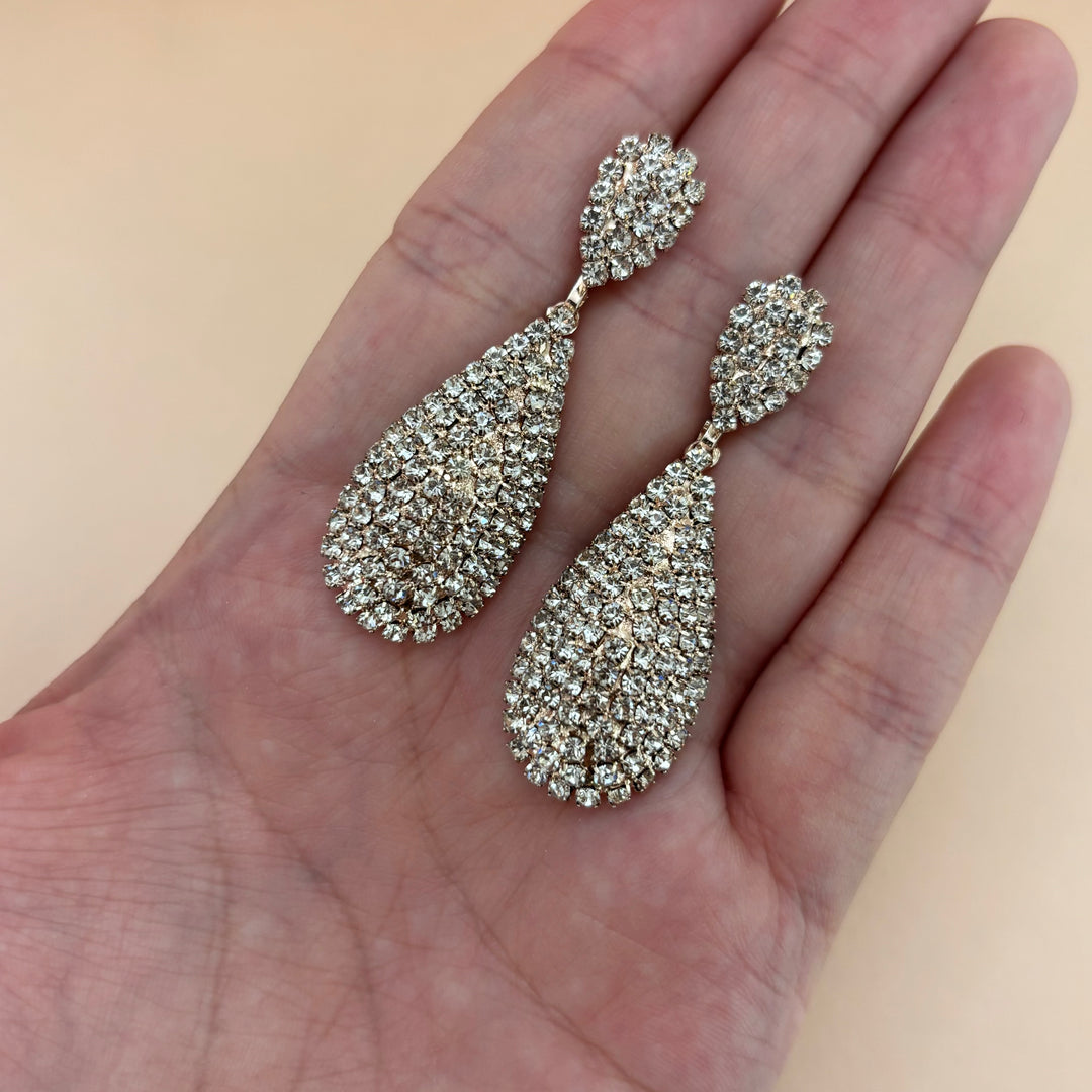 Rhinestone Pave Dangle Evening Earrings