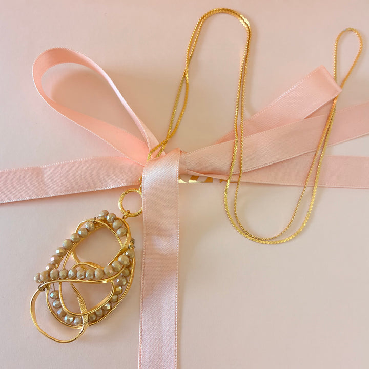 Handmade champagne bead gold plated necklace