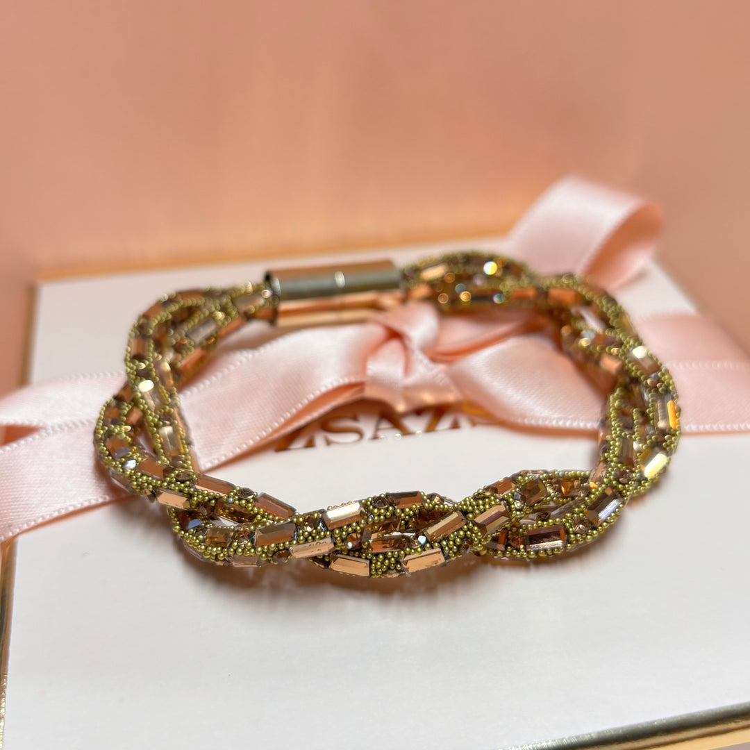 Bronze Rhinestone Twisted Gold-Plated Bracelet