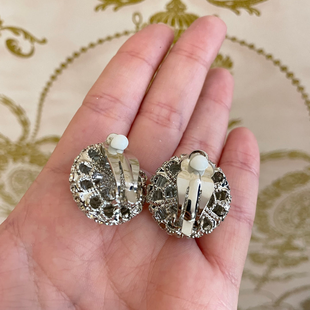 Silver Swarovski Crystal Round clips earrings