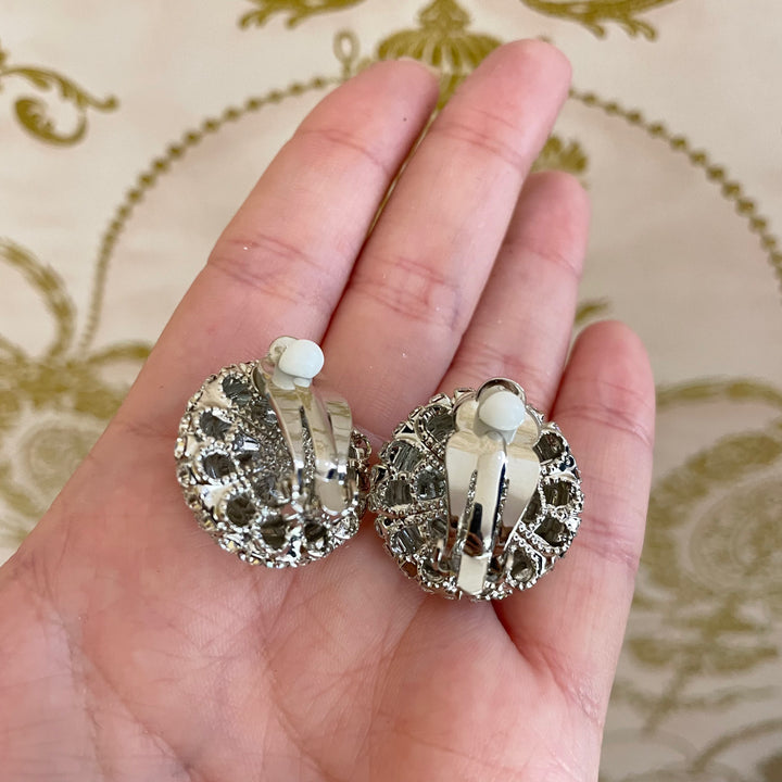 Silver Swarovski Crystal Round clips earrings