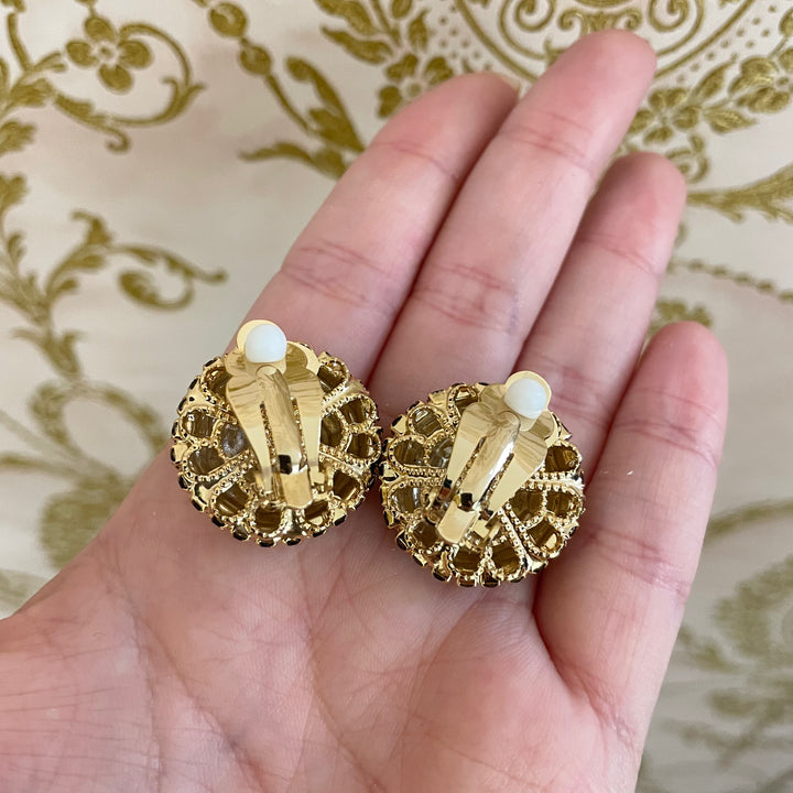 Swarovski Crystal Black gold Round clips earrings