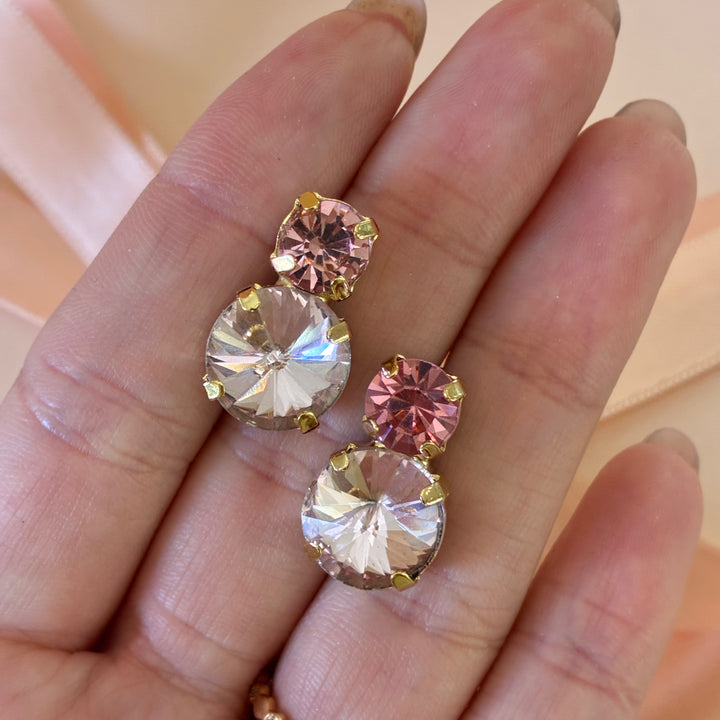 Pink Swarovski crystals gold plated earrings