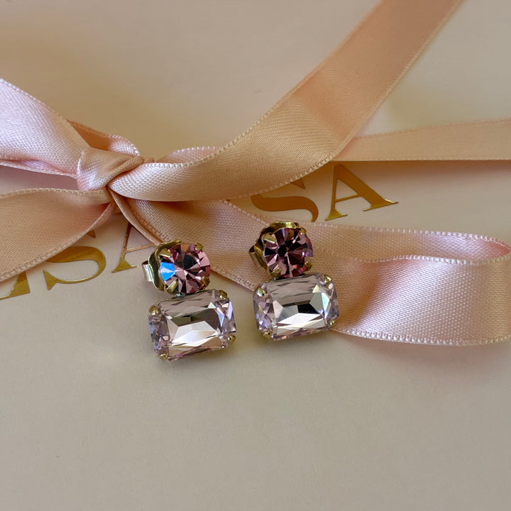 Pink Swarovski crystals gold plated earrings