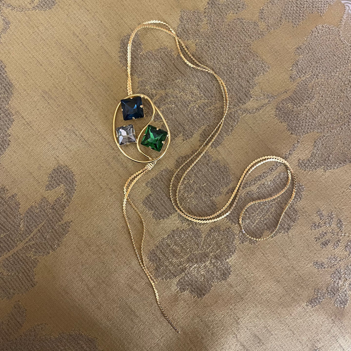 Grey, green and blue Swarovski Crystal long necklace