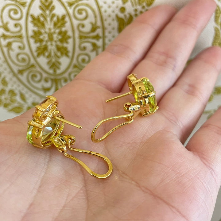 Green and champagne Swarovski crystal earrings