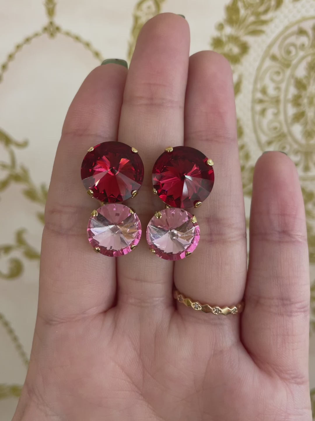 Preciosa Crystals pink and red earrings