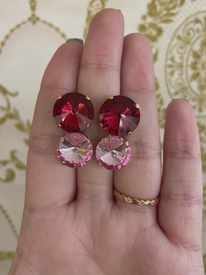 Preciosa Crystals pink and red earrings