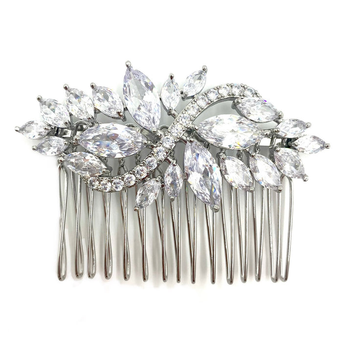 Silver hair comb in marquise zircones