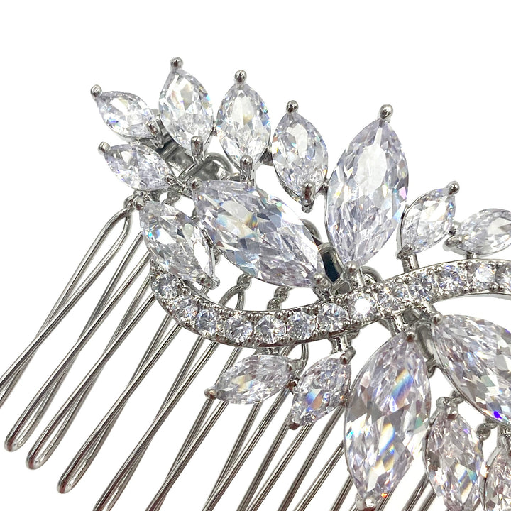 Silver hair comb in marquise zircones