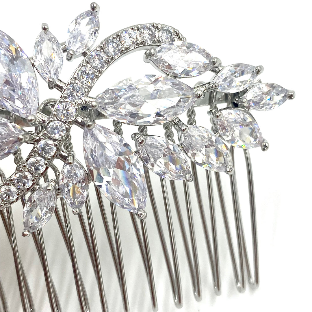 Silver hair comb in marquise zircones