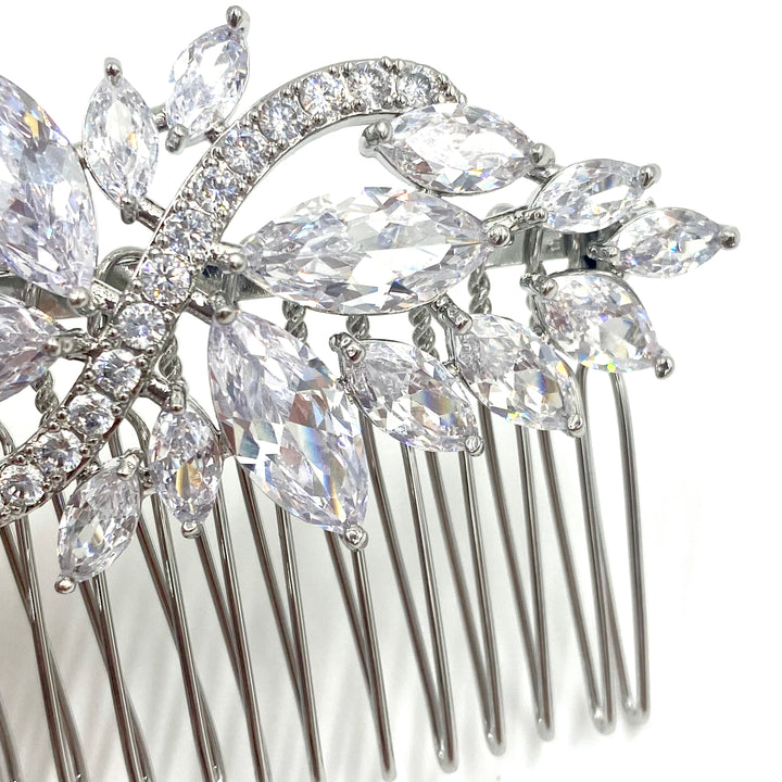 Silver hair comb in marquise zircones