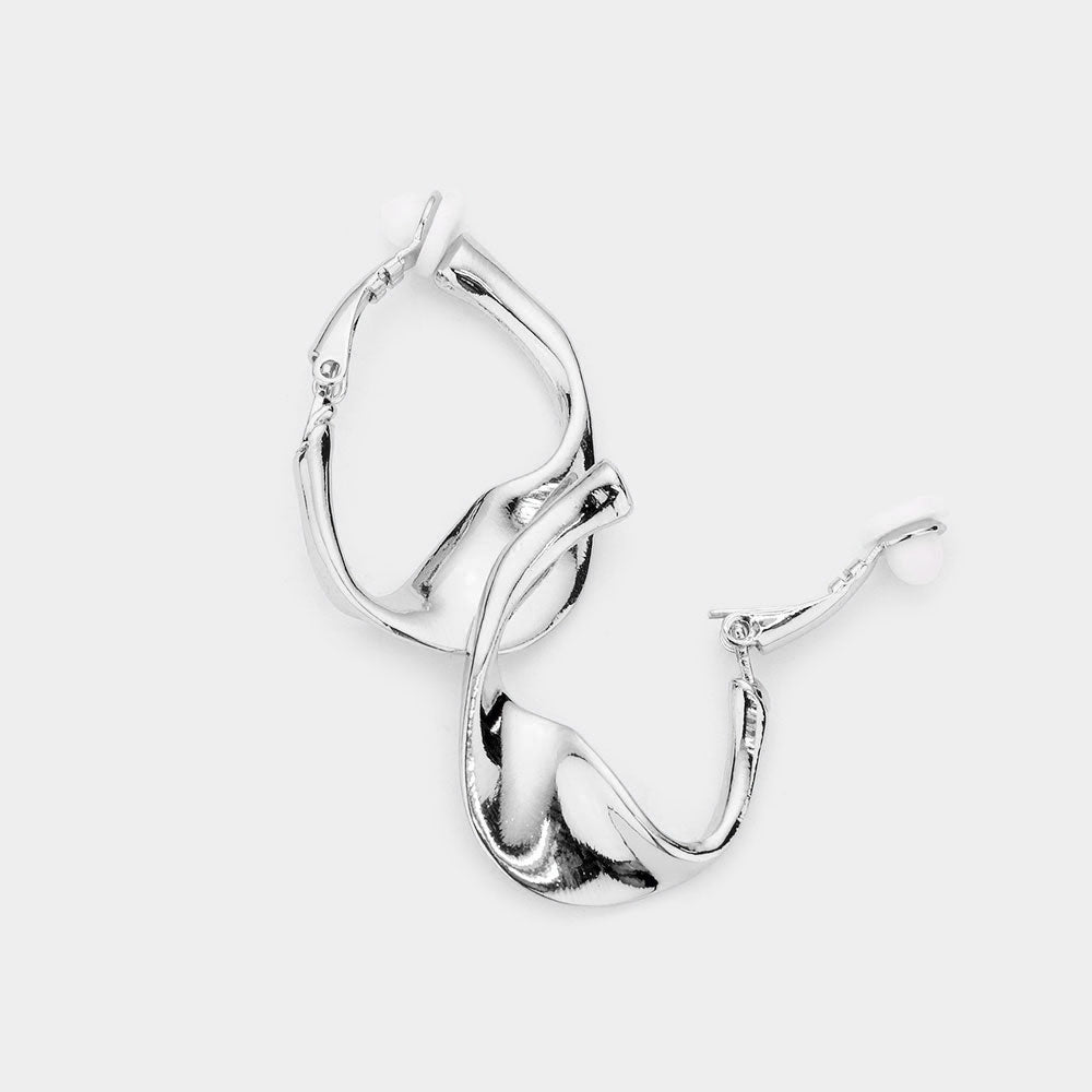 Abstract Metal Hoops Clips on Earrings