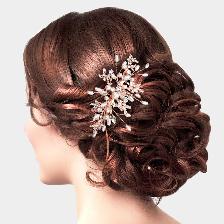 Rose gold Pearl Rhinestone Pave Vine Hair Comb