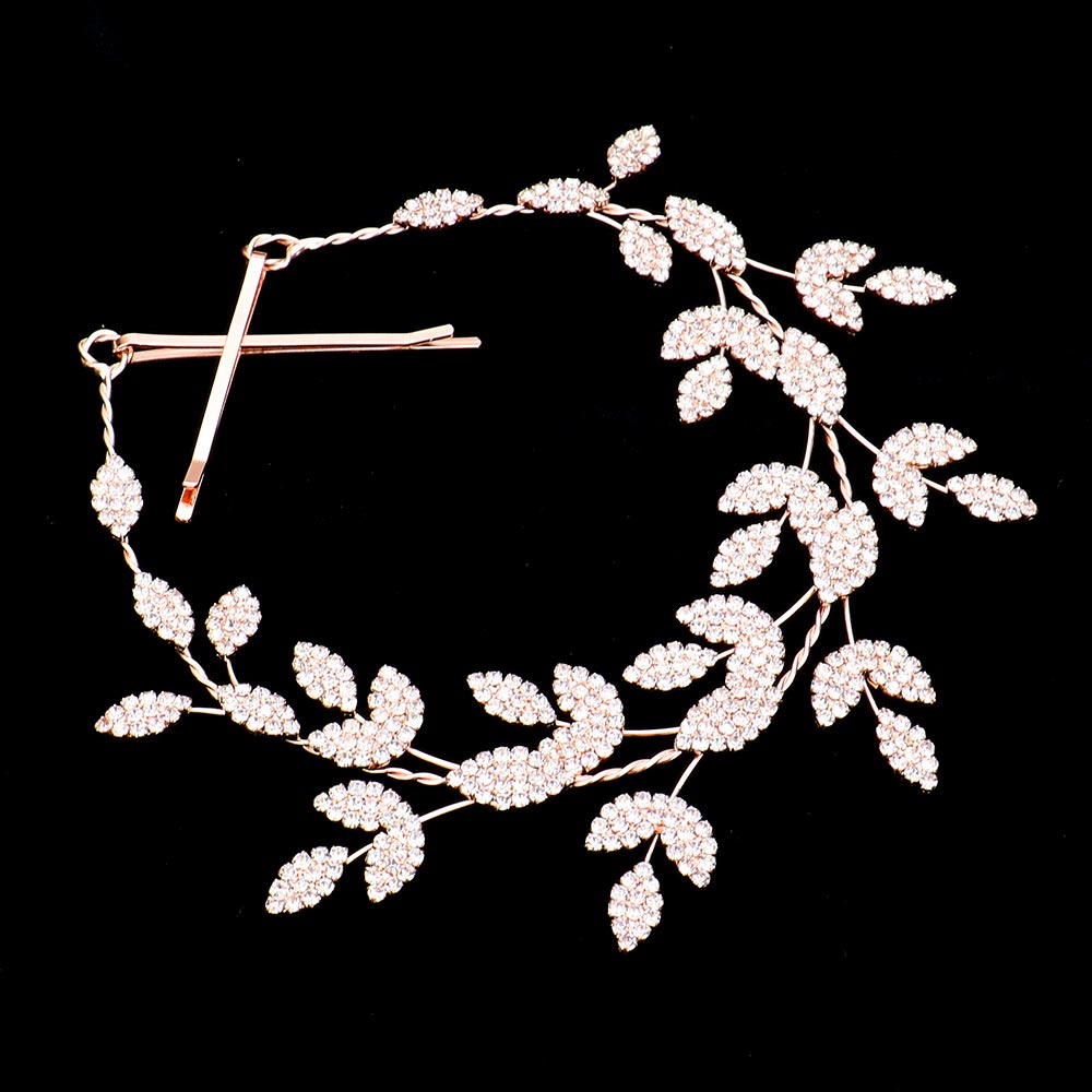 Rhinestone Embellished Leaf Cluster Vine Bun Wrap/headband Headpiece