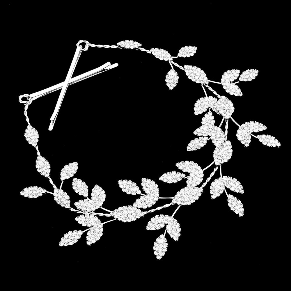 Rhinestone Embellished Leaf Cluster Vine Bun Wrap/headband Headpiece