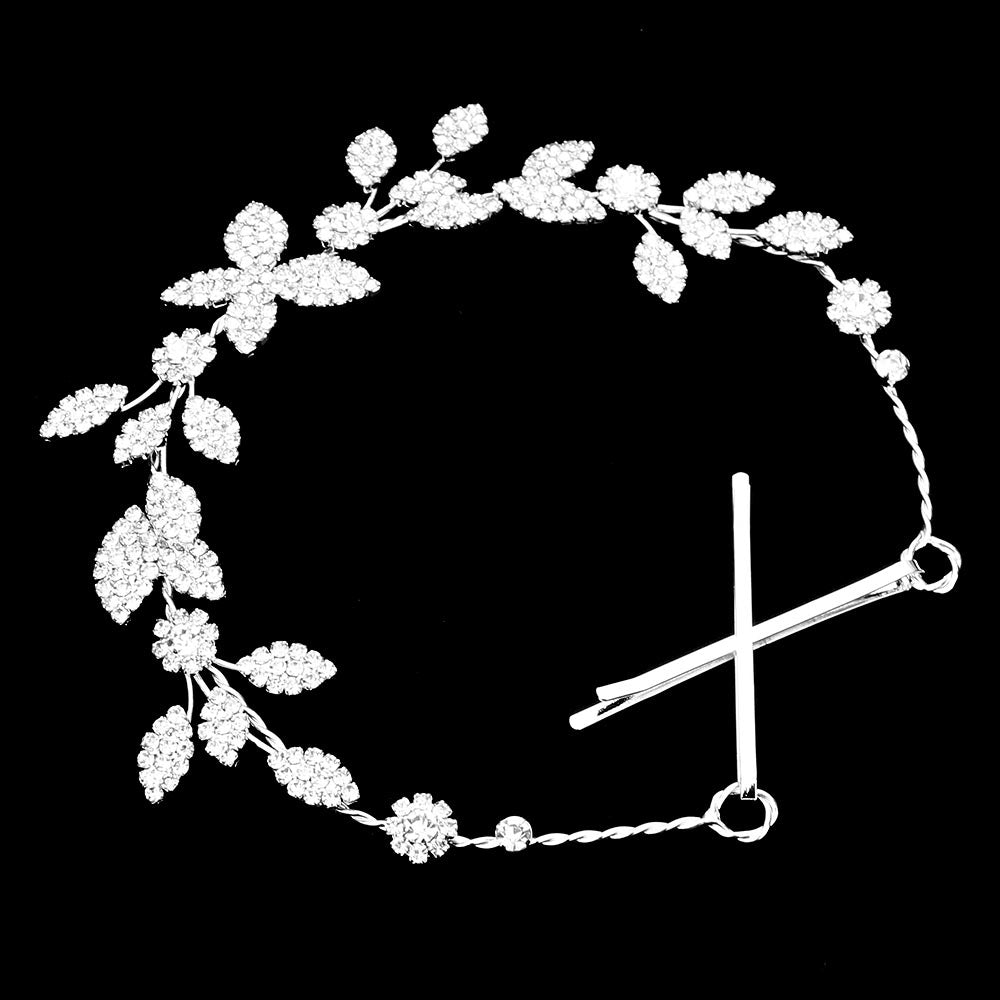 Rhinestone Embellished Leaf Cluster Vine Bun Wrap/headband Headpiece