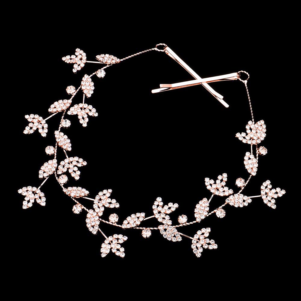 Rhinestone Leaf Cluster Vine Bun Wrap/headband Headpiece