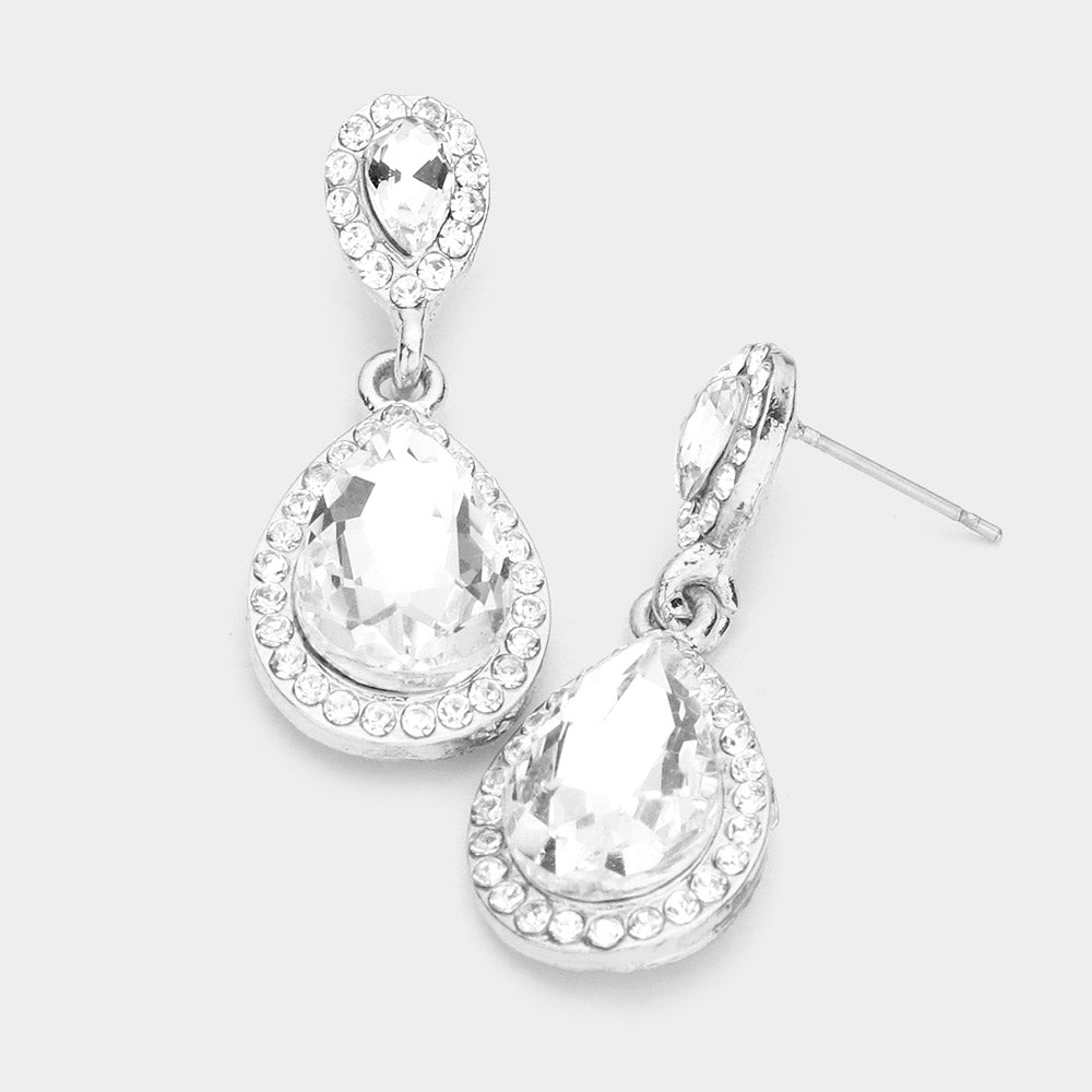 Double Teardrop Stone Evening Earrings