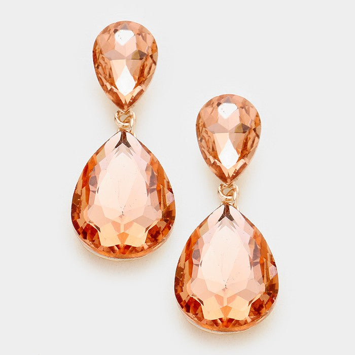 Glass crystal teardrop evening earrings