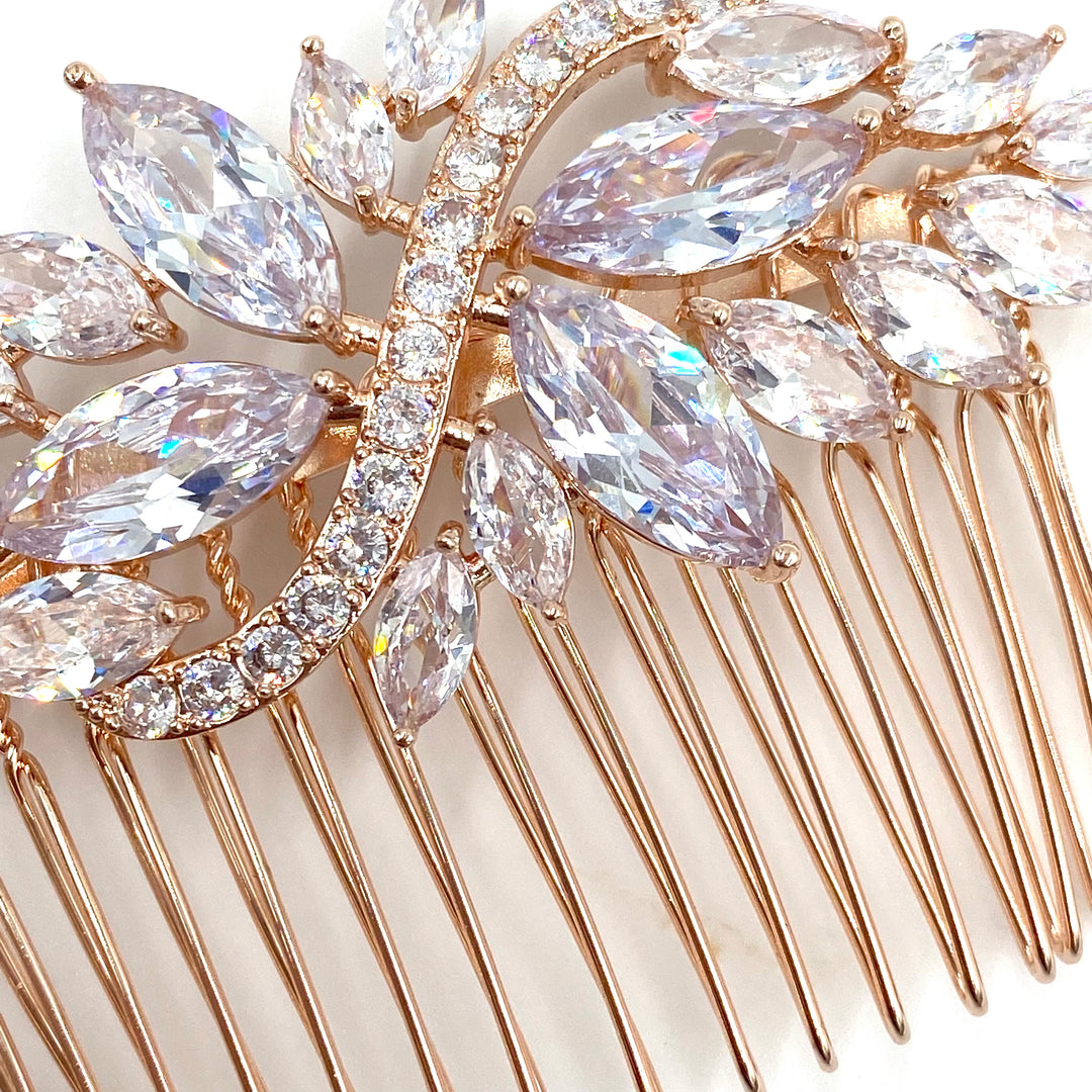 Rose gold comb in marquise zircones