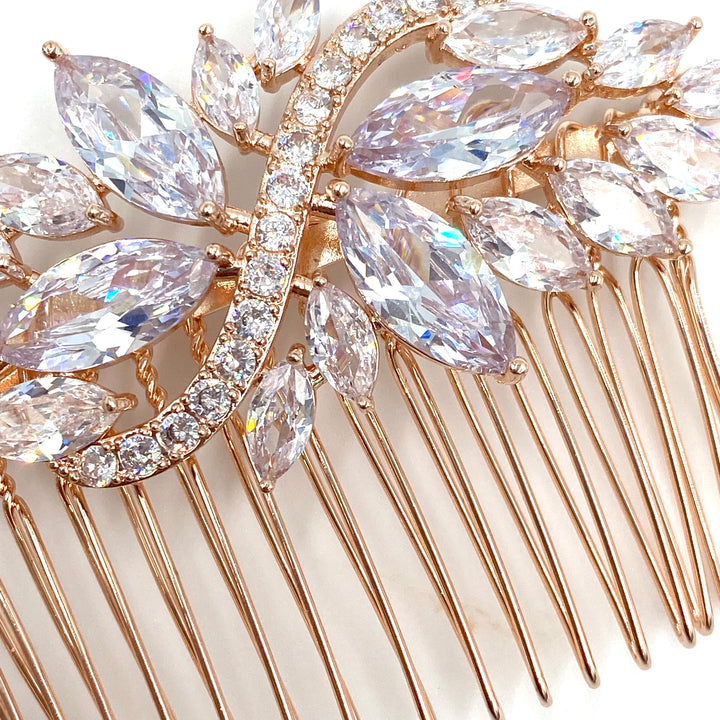 Rose gold comb in marquise zircones