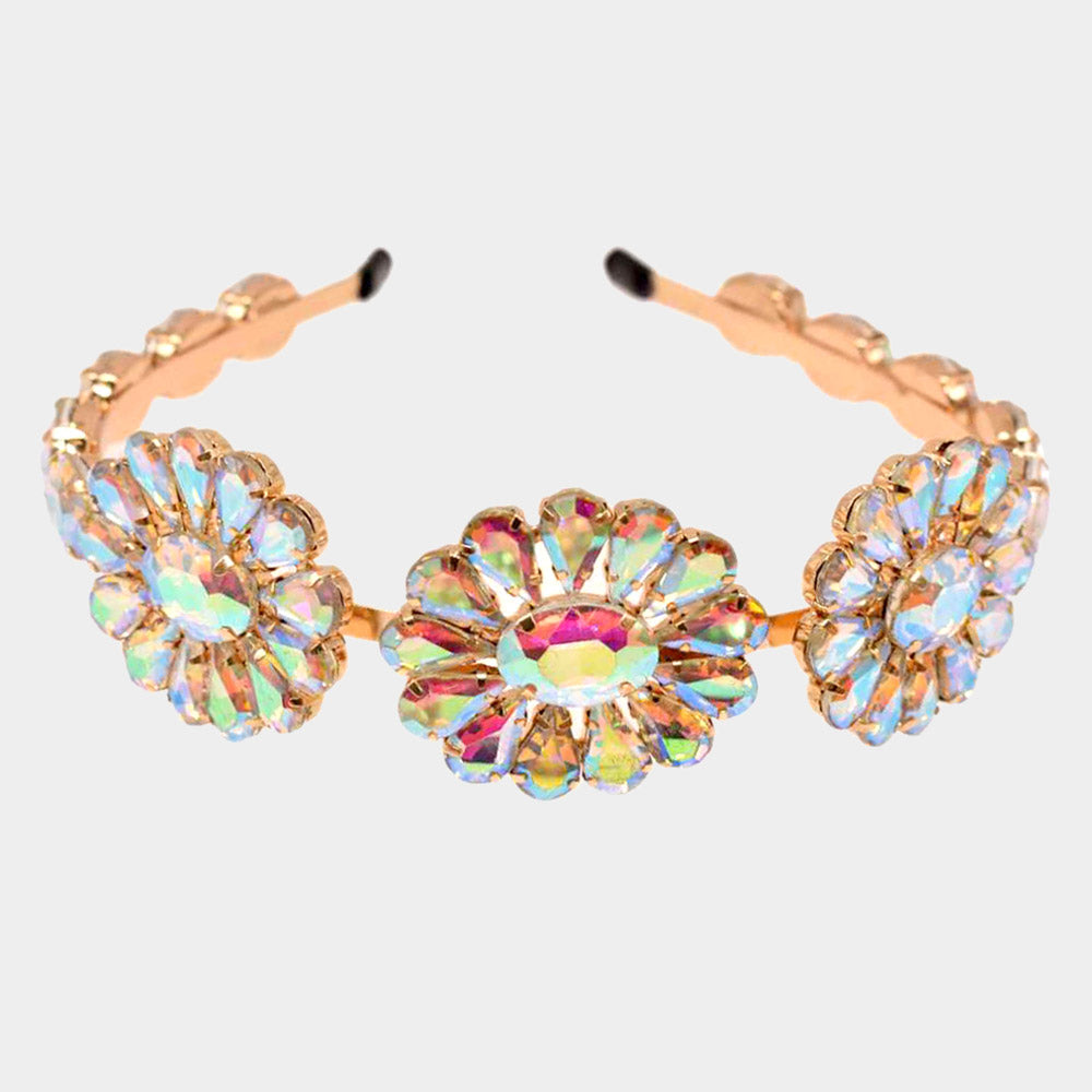 Multi Stone Triple Flower Headband