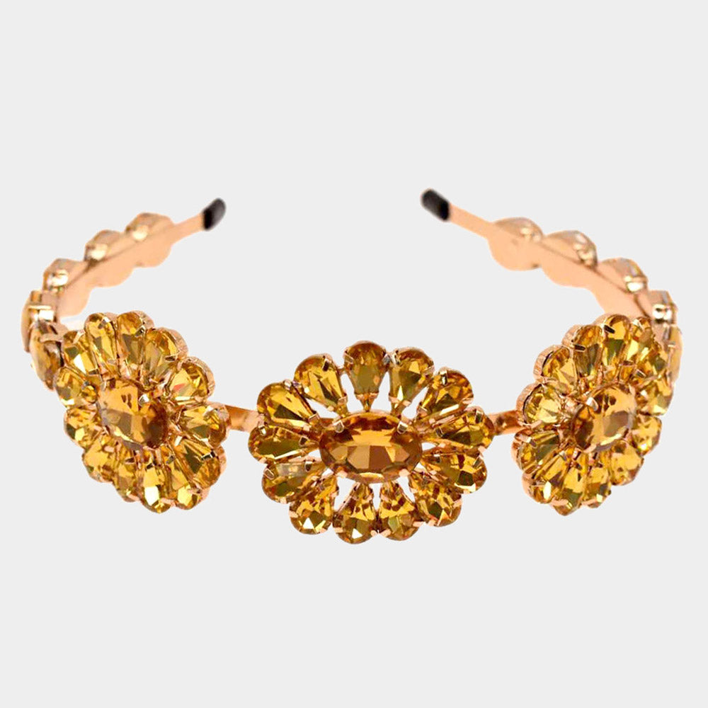Multi Stone Triple Flower Headband