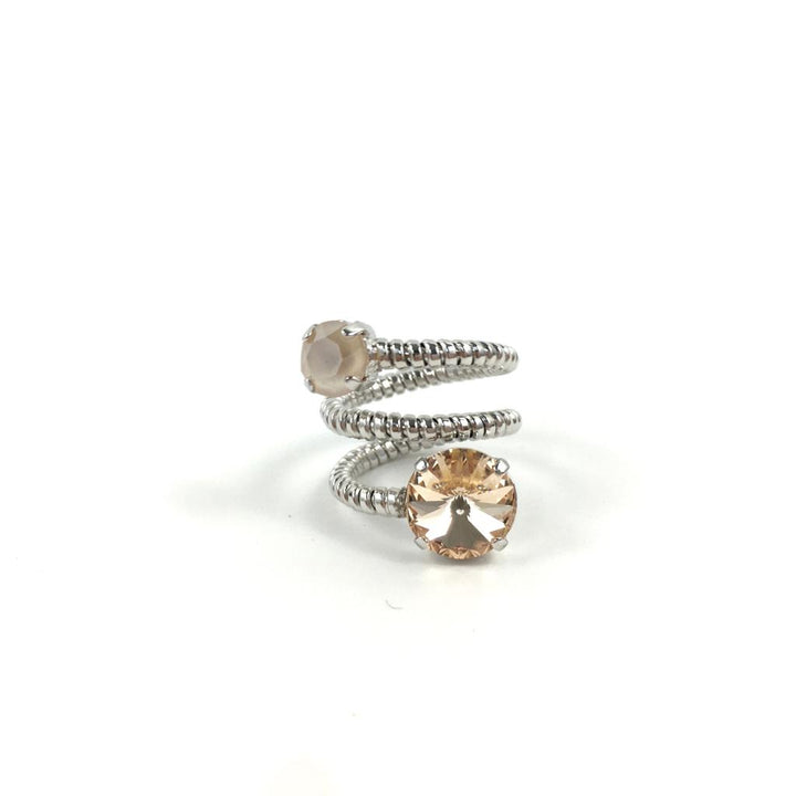 Peach Swarovski crystals silver ring
