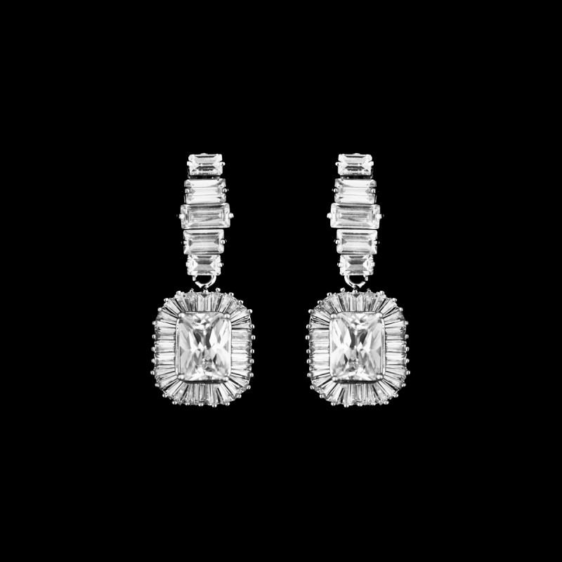 Silver zircone square earrings