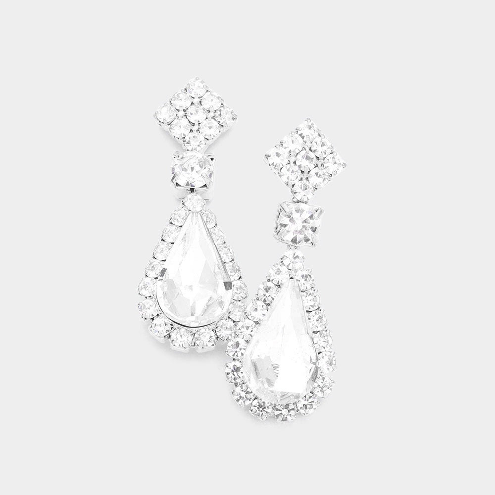 Teardrop Stone Accented Dangle Evening Earrings