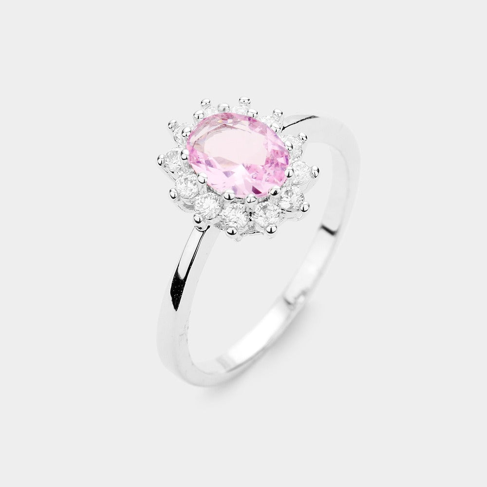 Oval CZ Accented Ring