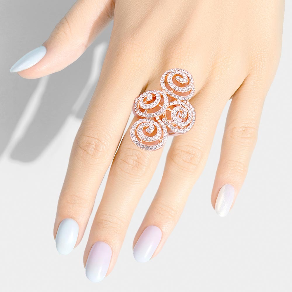 Swirl Metal Detailed Rhinestone Embellsiehd Stretch Ring