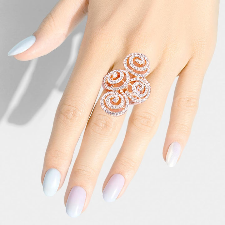 Swirl Metal Detailed Rhinestone Embellsiehd Stretch Ring