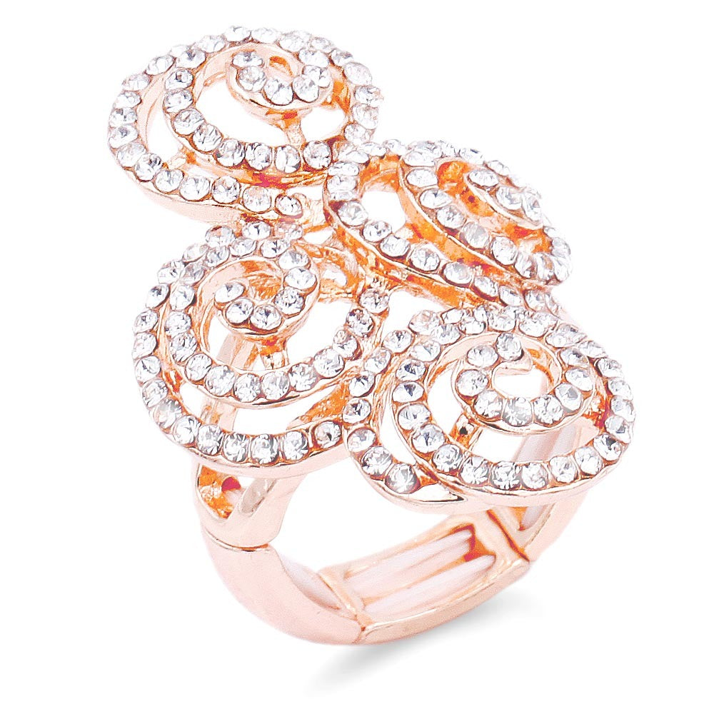 Swirl Metal Detailed Rhinestone Embellsiehd Stretch Ring