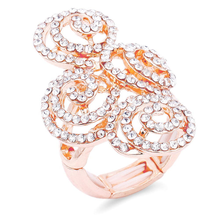 Swirl Metal Detailed Rhinestone Embellsiehd Stretch Ring