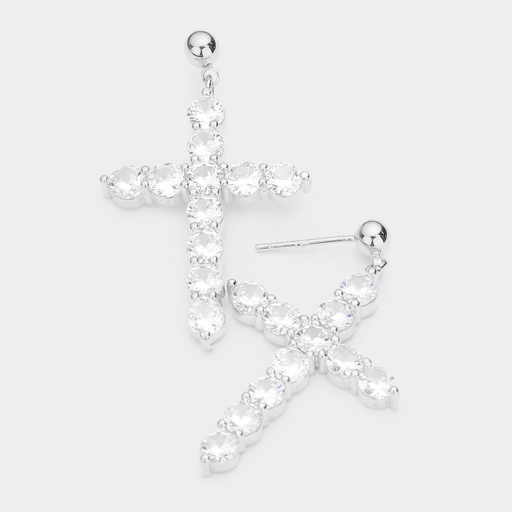 Silver zircone cross earrings