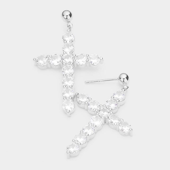 Silver zircone cross earrings