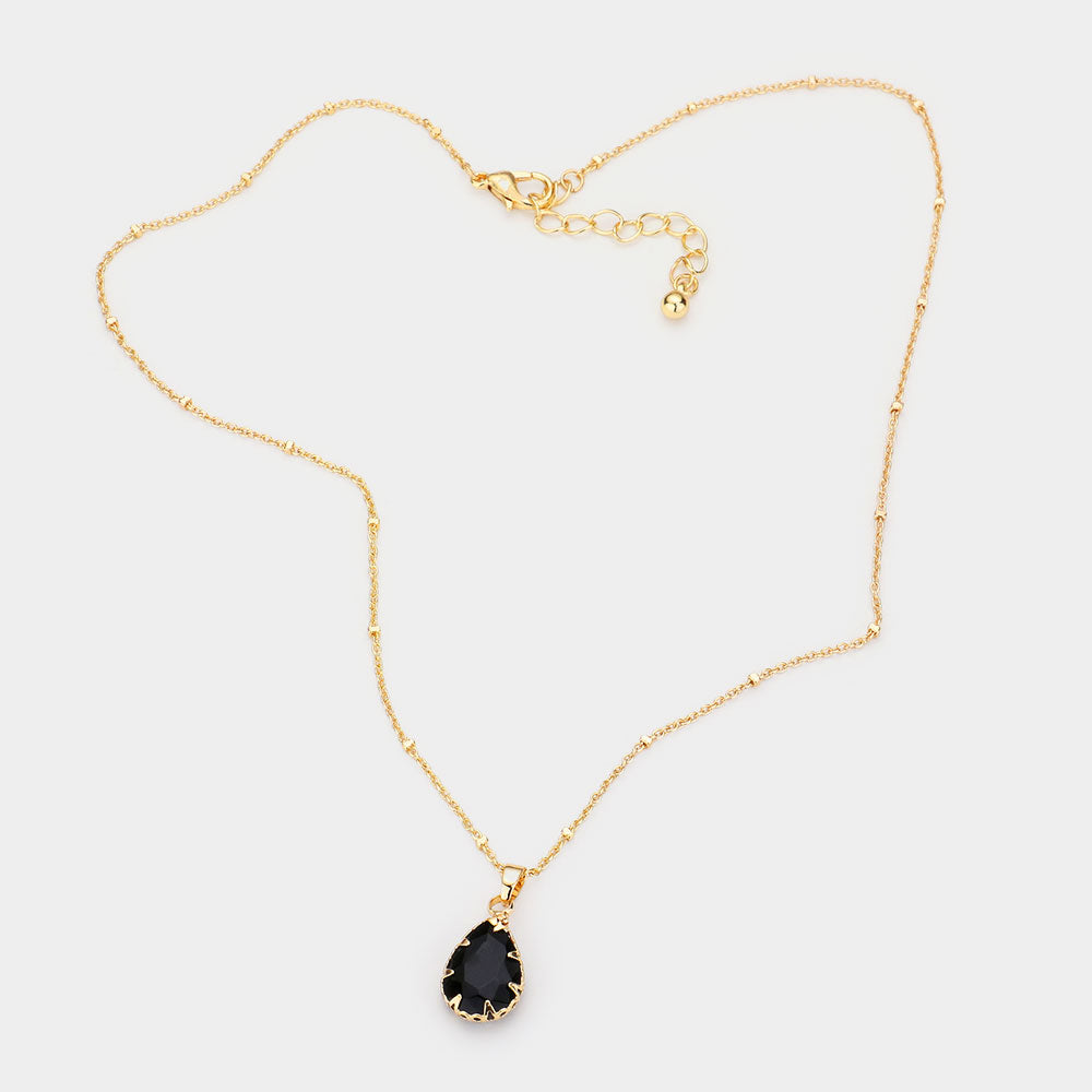 Black Teardrop gold plated Pendant