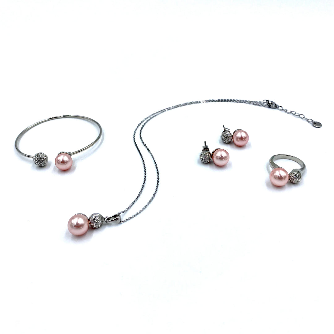 Elegant pink pearl and silver set