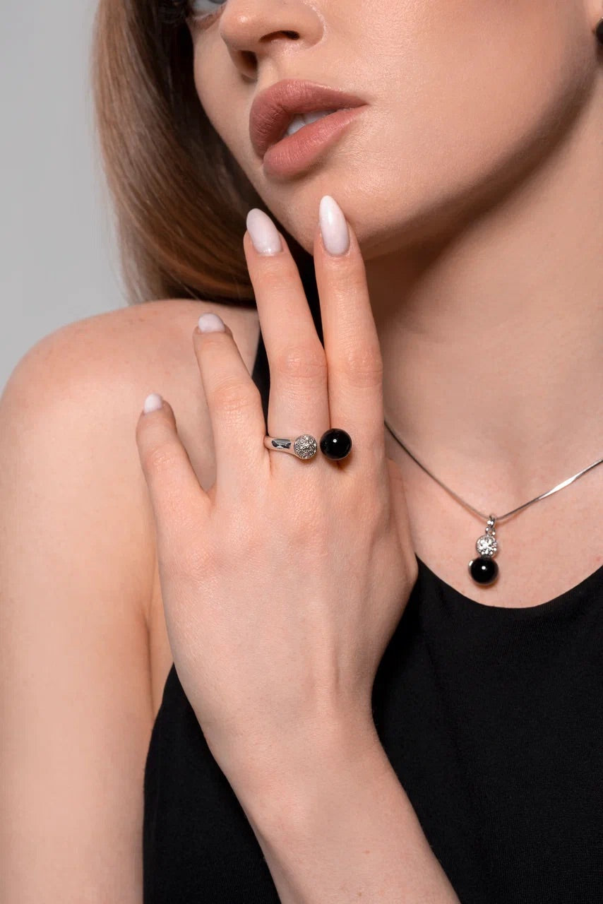 Black pearl zircone silver set