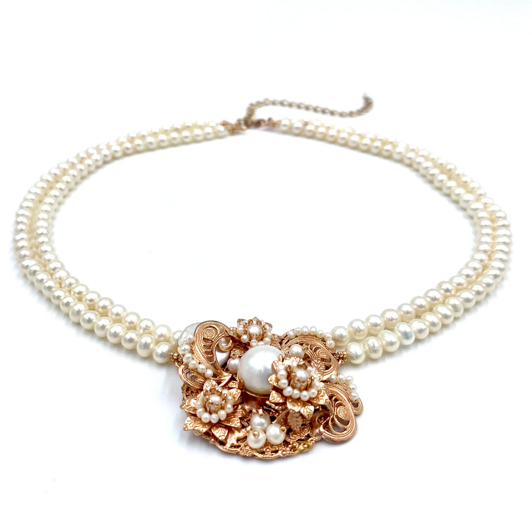 Vintage rose gold fresh water pearls stunning necklace