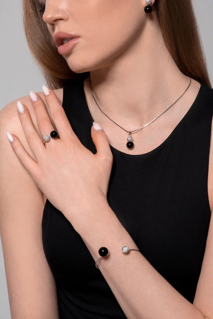 Black pearl zircone silver set