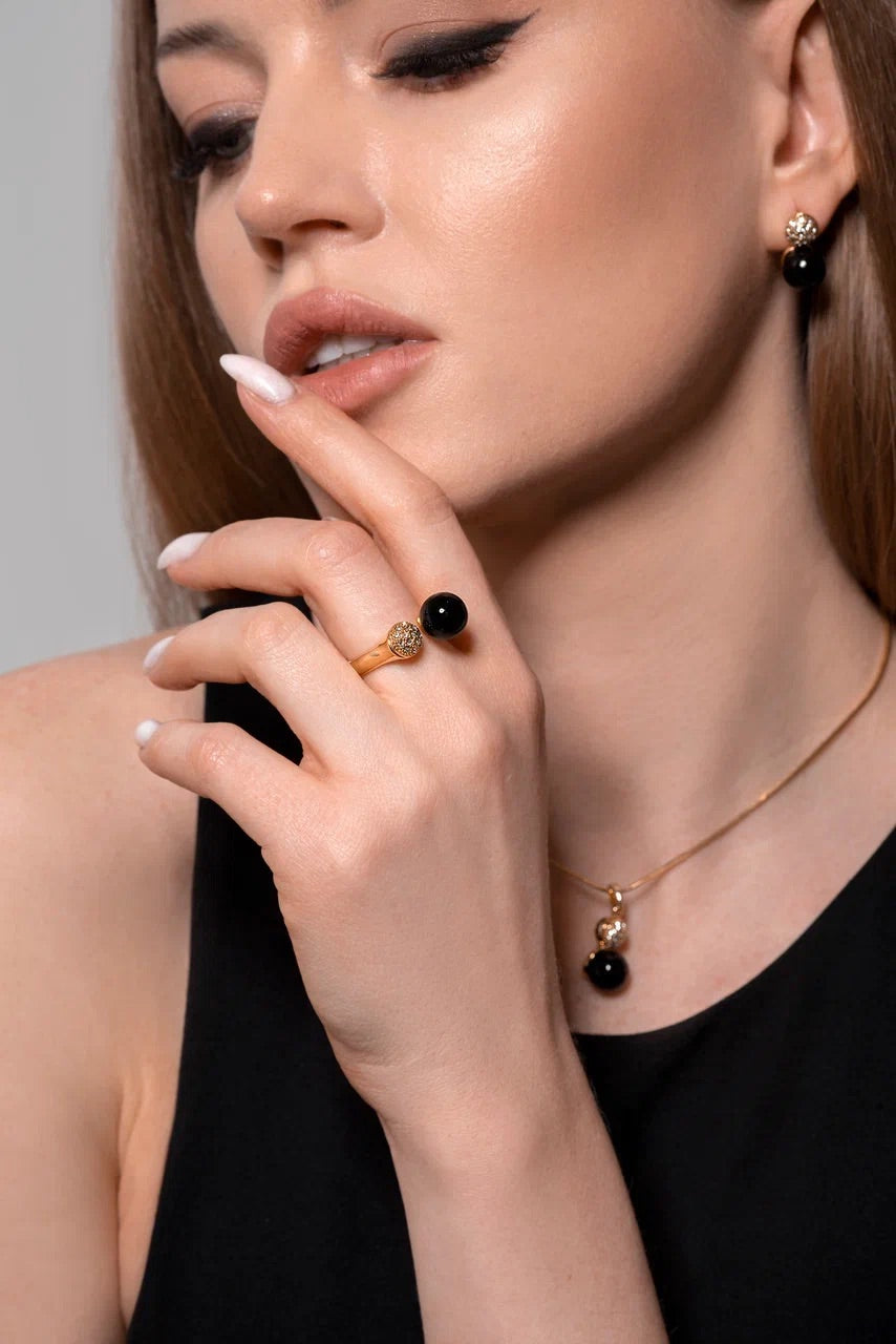 Black pearl with zircone gold plated set