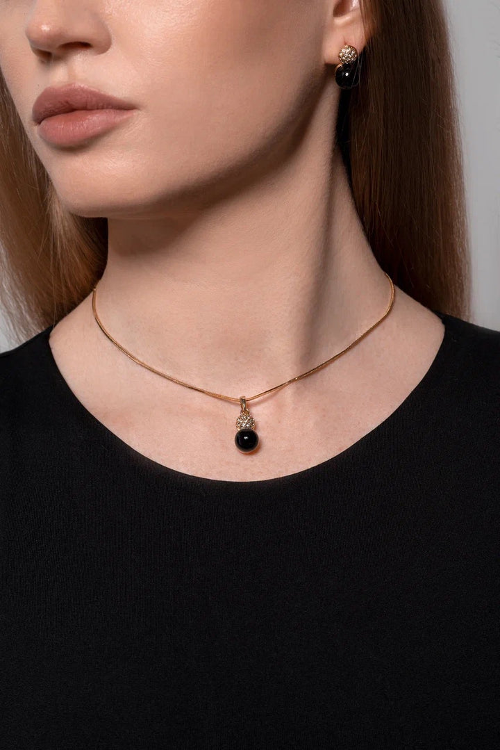 Black pearl with zircone gold plated set