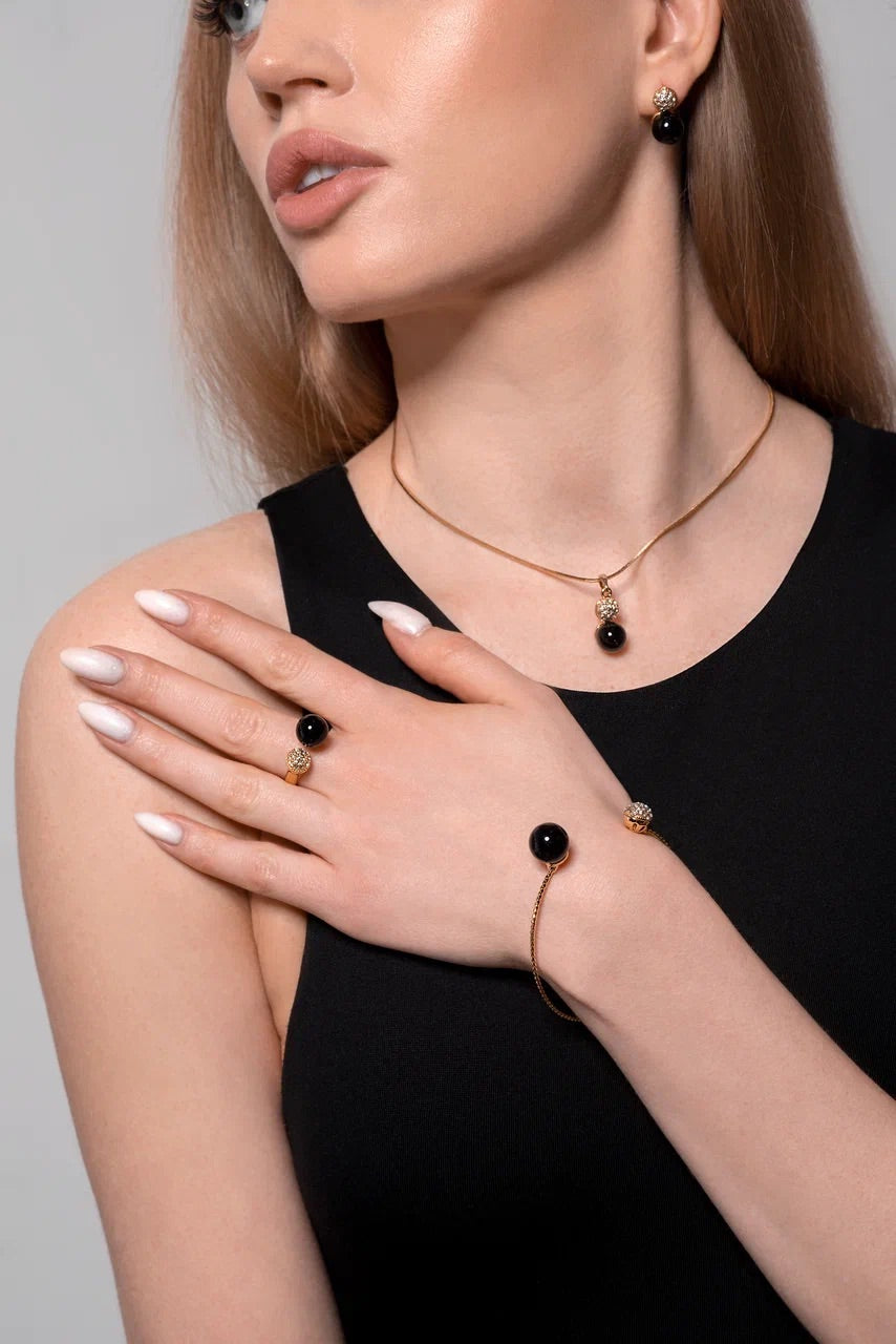 Black pearl with zircone gold plated set