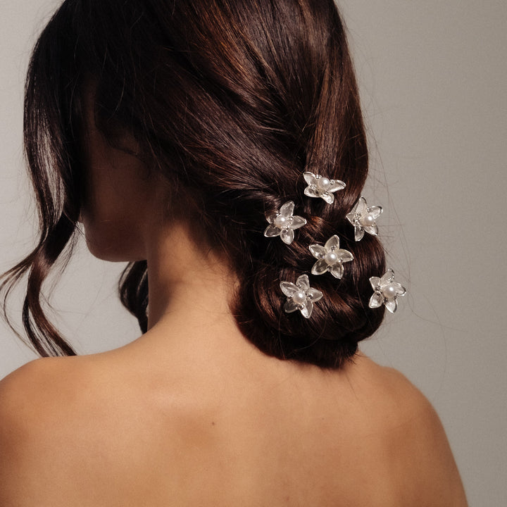 Set of 6 Silver and Pearl hair pins