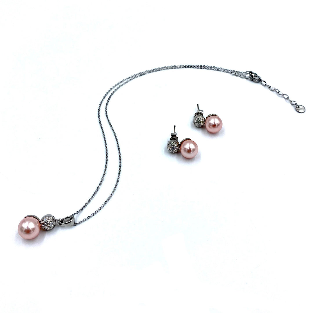 Elegant pink pearl and silver set