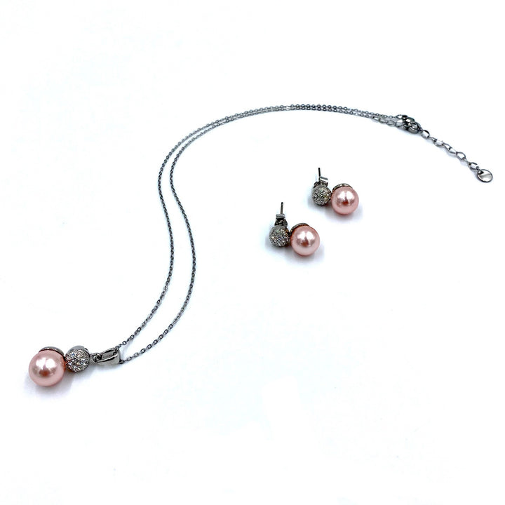 Elegant pink pearl and silver set